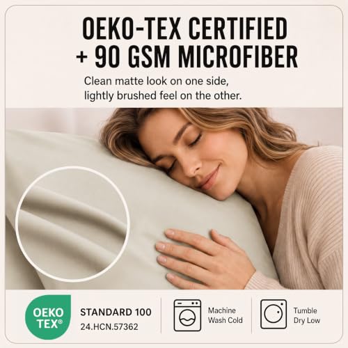 Image of CozyLux 6-Piece Queen Sheet Set, Fits 18-21 Inch Mattresses, Oeko-TEX | 4 Pillowcases, 1 Flat Sheet and 1 Fitted Sheet with All-Around Elastic and 21-Inch Deep Pocket for a Secure Fit, Beige