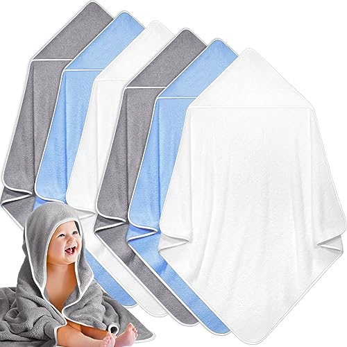 Image of Chumia 6 Pack Baby Bath Towel Coral Fleece Soft Absorbent Newborn Hooded Towel for Kid 30 x 30 Inch Toddler Bath Blanket for Babies Infant Shower Gift(Gray/Beige/Blue)