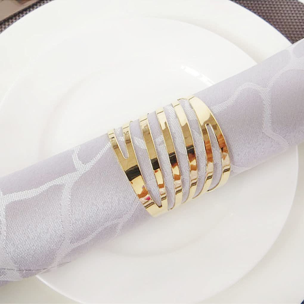 Servilleteros de Boda con patrón Trasero de 12 Uds., decoración de Mesa, reuniones Familiares Huecas, Uso Diario, servilletero con Hebilla (Dorado)