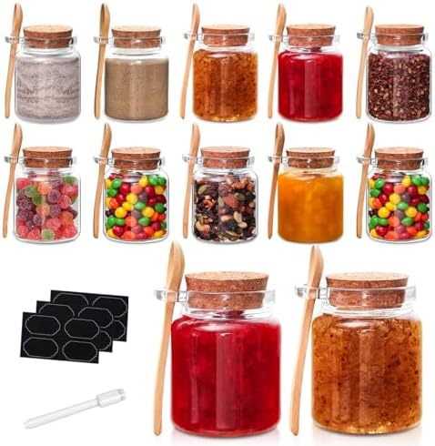 YEBODA 10oz Small Glass Storage Jars with Cork Lids and Spoons Yo...