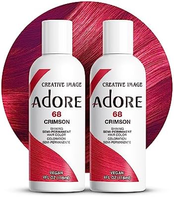 Adore Semi Permanent Hair Color - Vegan and Cruelty-Free Red Hair Dye - 4 Fl Oz - 068 Crimson (Pack of 2)