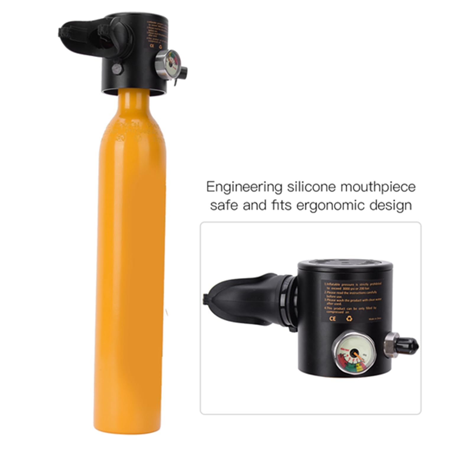 Scuba Tank, Mini Scuba Tank, Portable Diving Tank, Diving Oxygen Cylinder, 6-12 Minutes Diving Tank with 3000 PSI Max Pressure, Scuba Diving Tank Gear Underwater Breathing Training (Orange)