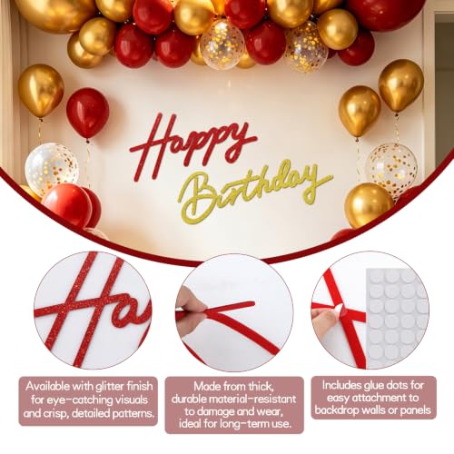 Image of TONIFUL Happy Birthday Sign for Backdrop - Glitter Red Gold Felt Banner - Includes Dot Glue - Perfect for Birthday Party Backdrop,Wall Decr,Balloon Arch,Photo Background