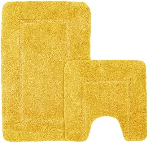 Velosso Super Soft Microfibre High Density Bath Mat Pedestal Mat Anti Slip Super Absorbent (Orange, Bath Mat and Pedestal Set)