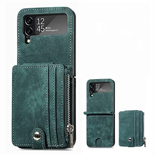 Étui pour Samsung Z Flip4 portefeuille vert avec housse de protection écran pliant et fentes