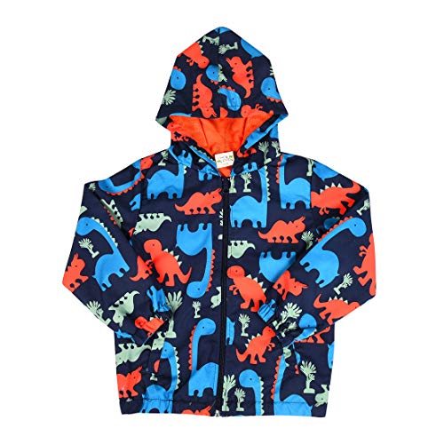 EISHOW Toddler Boys Hooded Jackets Cartoon Dinosaur Printed Windbreaker Casual Coat Zipper Outerwear for 1-7Y (Blue,6-7 Years)