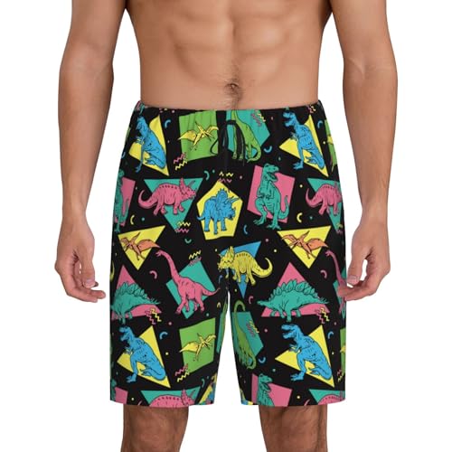 Geometric Dinosaur Mens Pajama Pants With Pocket Soft Sleep Shorts Lounge Shorts Pj Pants For Men