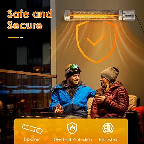 Outdoor Heaters For Patios - 1500W (5118Btu) Electric Patio Heater - Infrared Heater With Remote Control (Silver) #TOP2