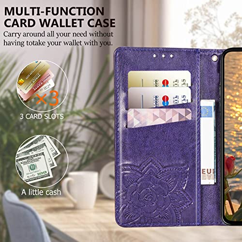 Designed For Samsung S20 Case Wallet,Women Flip Cover With Butterfly Emboss Pu Leather Kickstand Credit Card Holder Slots Magnetic Wrist Strap Protective Phone Case For Samsung Galaxy S20 (Purple) #TOP3