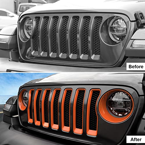 Image of CheroCar for JL Mesh Grille Grill Insert & Headlight Turn Light Cover Trim Exterior Accessories for Jeep Wrangler JL JLU 2018-2026 & Gladiator JT 2020-2026