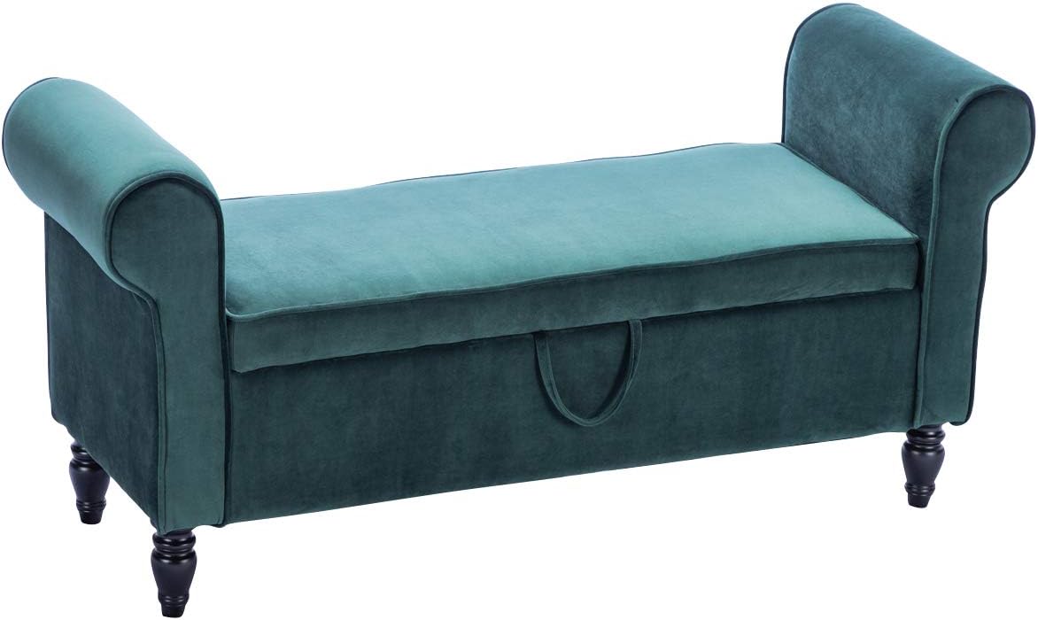 ALISH Modern Storage Bench with Arms Button Tufted Bed Bench with Storage Entryway Bench for Living Room Bedroom Green