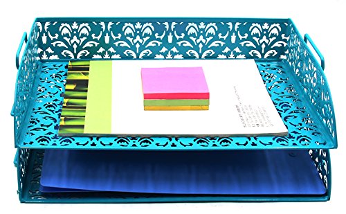 Easypag Desk Organizers And Accessories Stackable Paper Tray 2 Tier Stackable Letter Trays,Dark Teal #TOP4