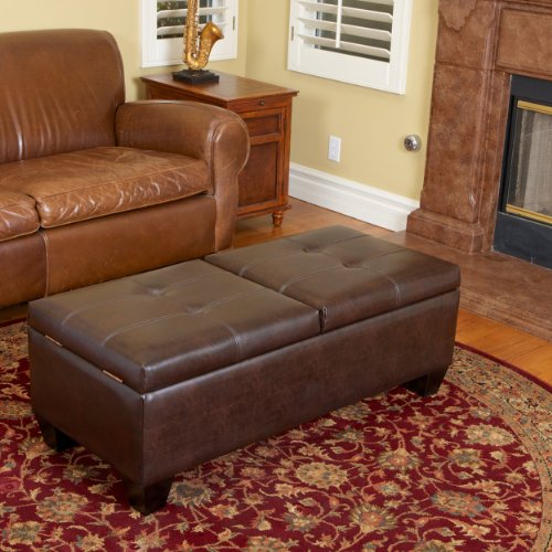 Gdfstudio Christopher Knight Home Merrill Double Opening Leather Storage Ottoman, Chocolate Brown #TOP1