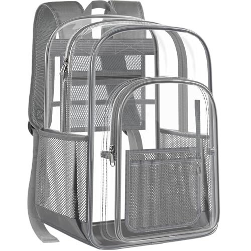 PAMANO Clear Backpack Transparent Heavy Duty See Through Bag for College Work Travel Security, Gray XL