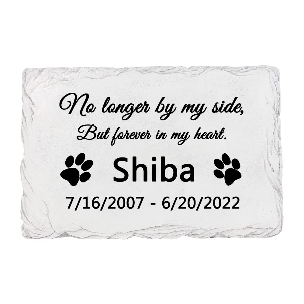 LAGGATTS Personalised Pet Dog Garden Memorial Stone Plaque Grave Marker, Headstone for Dog Cat, Sympathy Poem - No Longer by My Side,But Forever in My Heart.