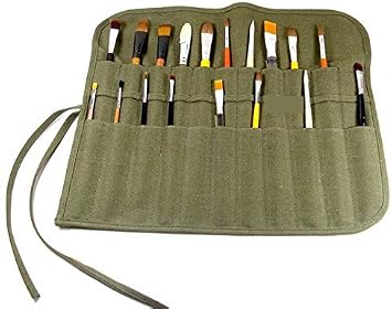 Flyshine Canvas Artist Brush Holder Rollup Protection 42x36cm 18"X14" - Green