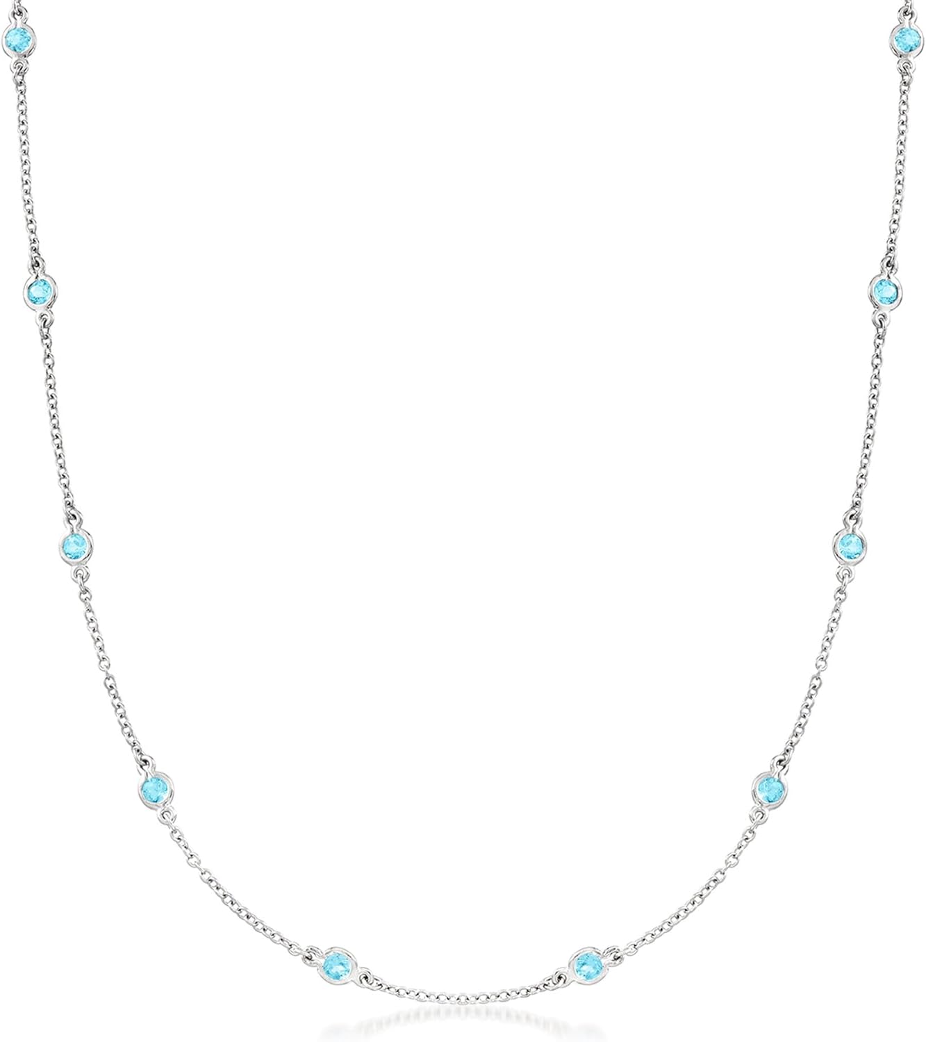 Ross-Simons 1.70 ct. t.w. Bezel-Set Swiss Blue Topaz Station Necklace in Sterling Silver