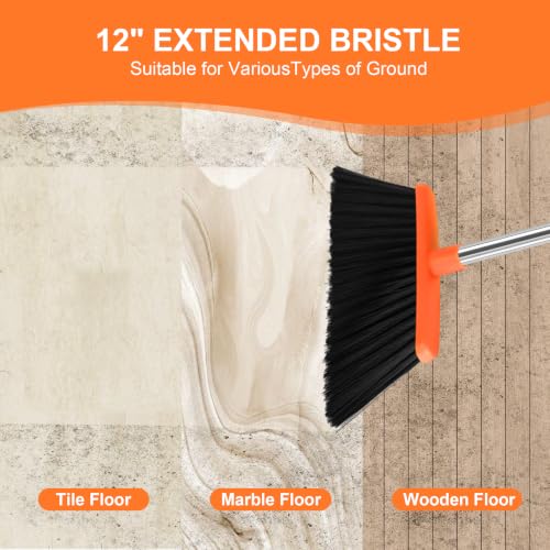 Image of Broom with Dustpan Set & Mini Hand Brush Set, 51 inch Long Handle Upright Cleaning Combo with Self-Cleaning Teeth for Home Kitchen Pet Hair