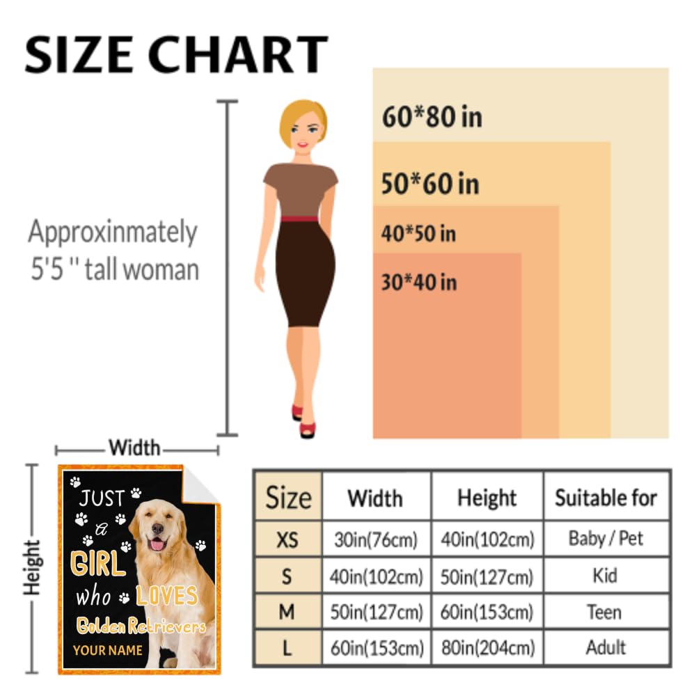 AIOMXZZ Personalized Golden Retriever Blanket Gifts with Text Name, 50