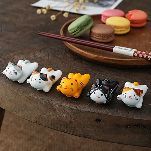 gofidin 5PCS Cat Shape Chopsticks Holder Stand Ceramic Decorative Pillow Care Rest Fine Design Chopstick Rack Creative Kitchen Cookware Toolst(Mix)