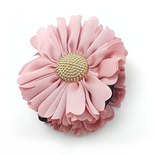 Fleur textile griffe de cheveux rose clair D05 pince crabe chignon