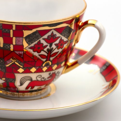 Imperial / Lomonosov Porcelain 'Red Steed' Teacup W/ Saucer #TOP3