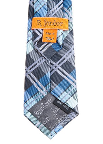 Retreez Elegant Plaid Check Woven Microfiber Pre-Tied Boy's Tie - Dark Grey And Blue - 24 Months - 4 Years #TOP2