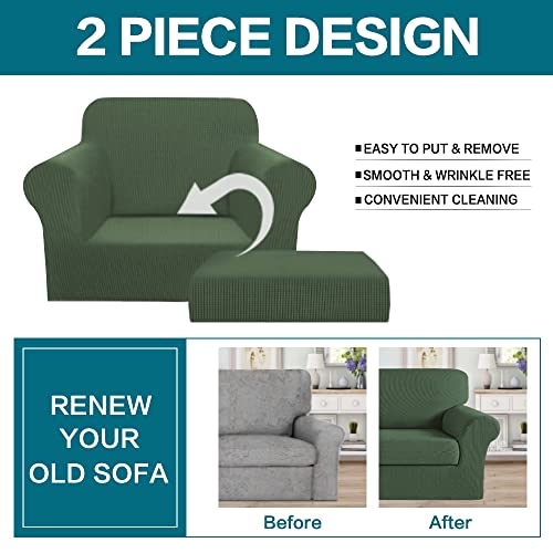 Image of Turquoize 2 Piece Chair Covers Chair Slipcovers for Living Room Armchair Sofa Covers Chair Couch Cover with Arms Washable Furniture Protector for Chairs Feature Thick Fabric (Chair, Bronze Green)