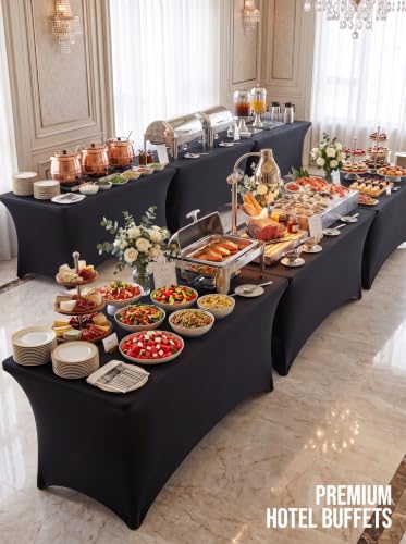 Image of Utopia Kitchen 4Ft 10 Pack, Black Tablecloth for Rectangle Tables - Fitted Table Cloth Washable & Wrinkle Resistant Bulk Event Hospitality Wedding Banquet Corporate Functions Use