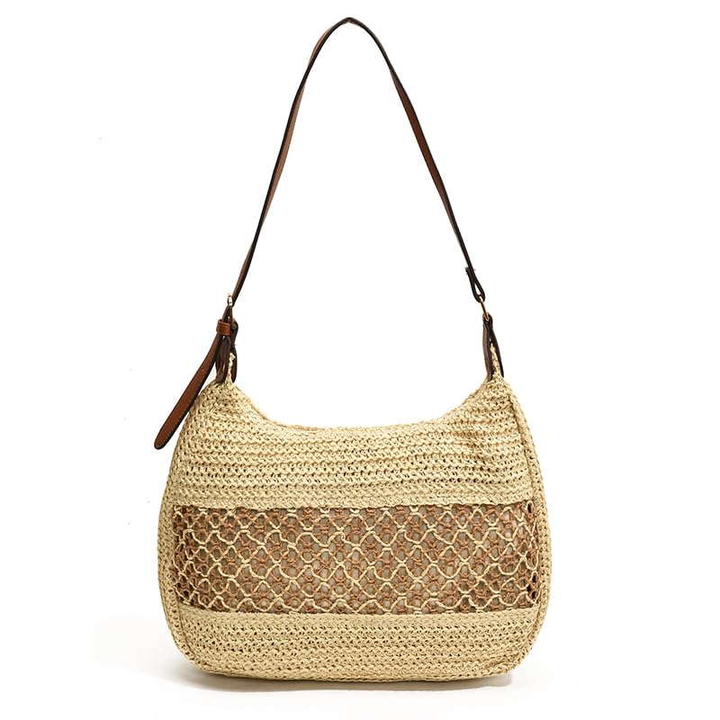 Women Hollow Shoulder Bag Large Capacity Straw Fashion Tote Handbag Adjustable Strap All-Match Tote Bag Female Woven Bag