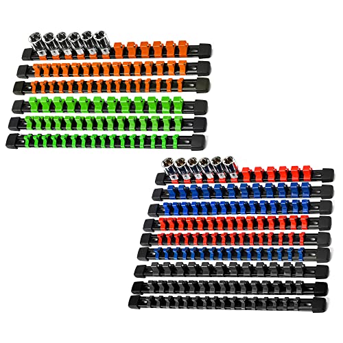 Image of Reniteco 15-Pack Socket Organizer Set, 1 /4 inch x 80 3 /8 inch x 75 1 /2 inch x 60 Clips | 215 Clip Capacity, Havy-Duty ABS Socket Rails, Removable Clips, Drive Socket Storage, Toolbox Drawer or Wall Mount