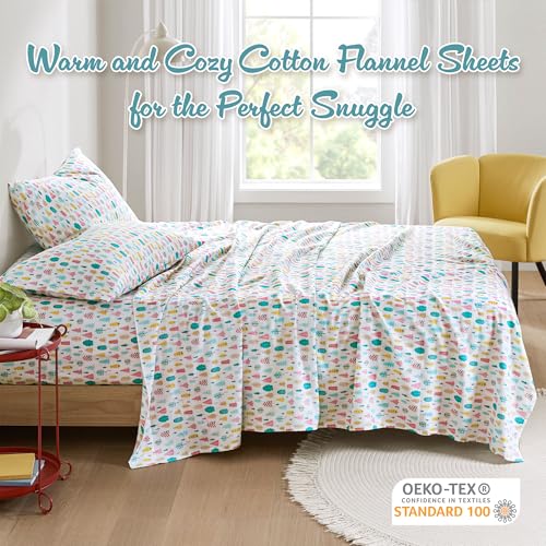 Image of Intelligent Design Cozy Soft 100% Cotton Flannel Sheets, Breathable Festive & Adorable Print Cotton Flannel Sheet Set, Deep Pocket Sheet Fits Up to 16 inch Mattress, Full White Holiday Trees 4 Piece