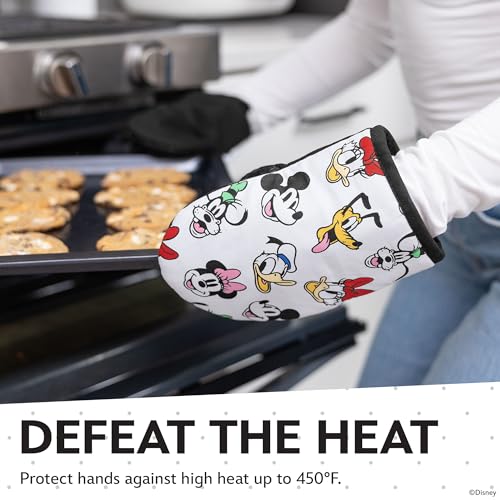 Image of Disney Mickey & Friends Mini Oven Mitts, 2-Pack, Heat Resistant 450F | Compact 5.5 inchx7.5 inch pot holders for kitchen, printed silicone offers non-slip grip, ambidextrous, hand wash or spot clean