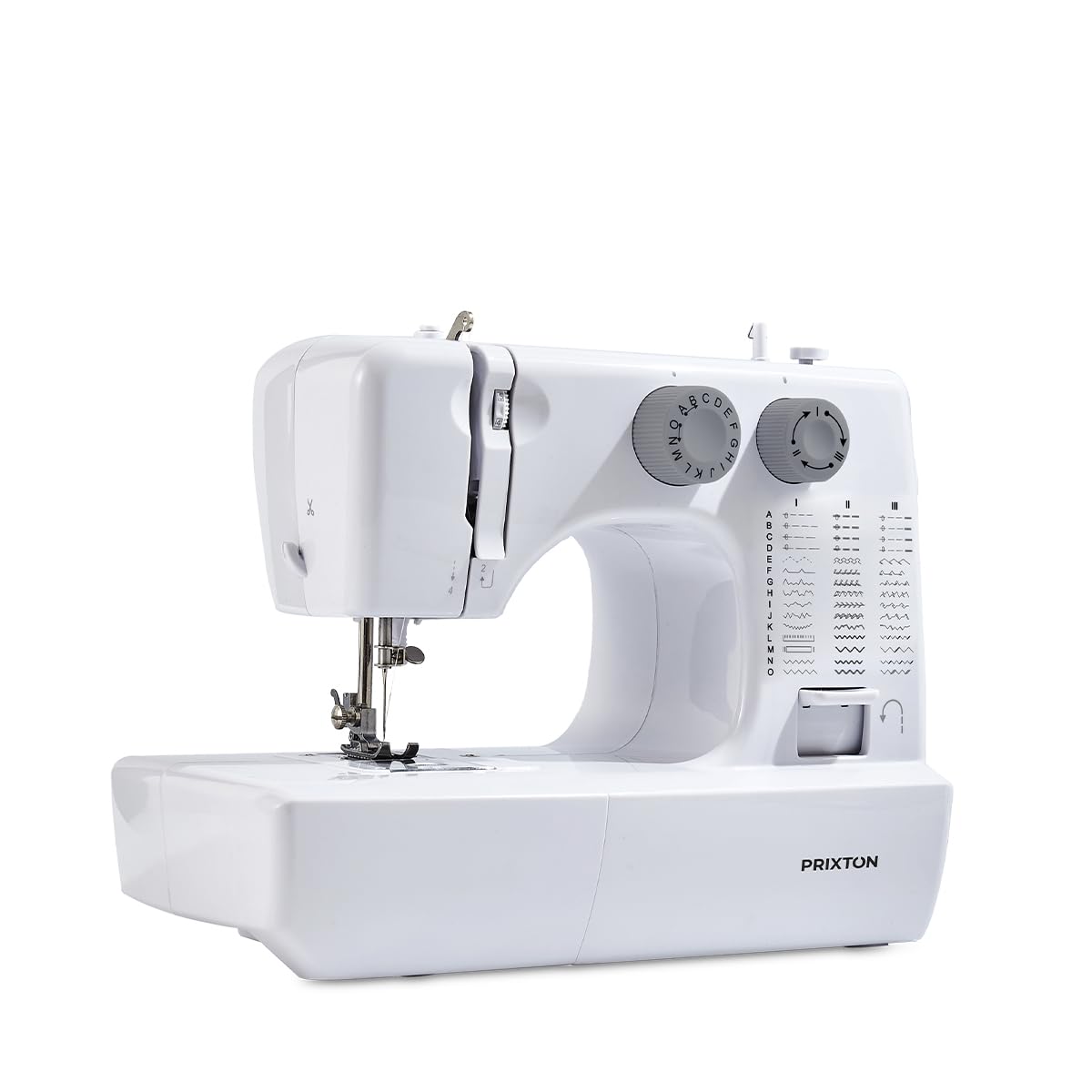 PRIXTON Máquina de Coser P135, 45 Puntadas, Ojal Automático 4 Pasos, Enhebrador Automático, Zigzag Elástico, Doble Velocidad y Luz Integrada para Arreglos y Manualidades
