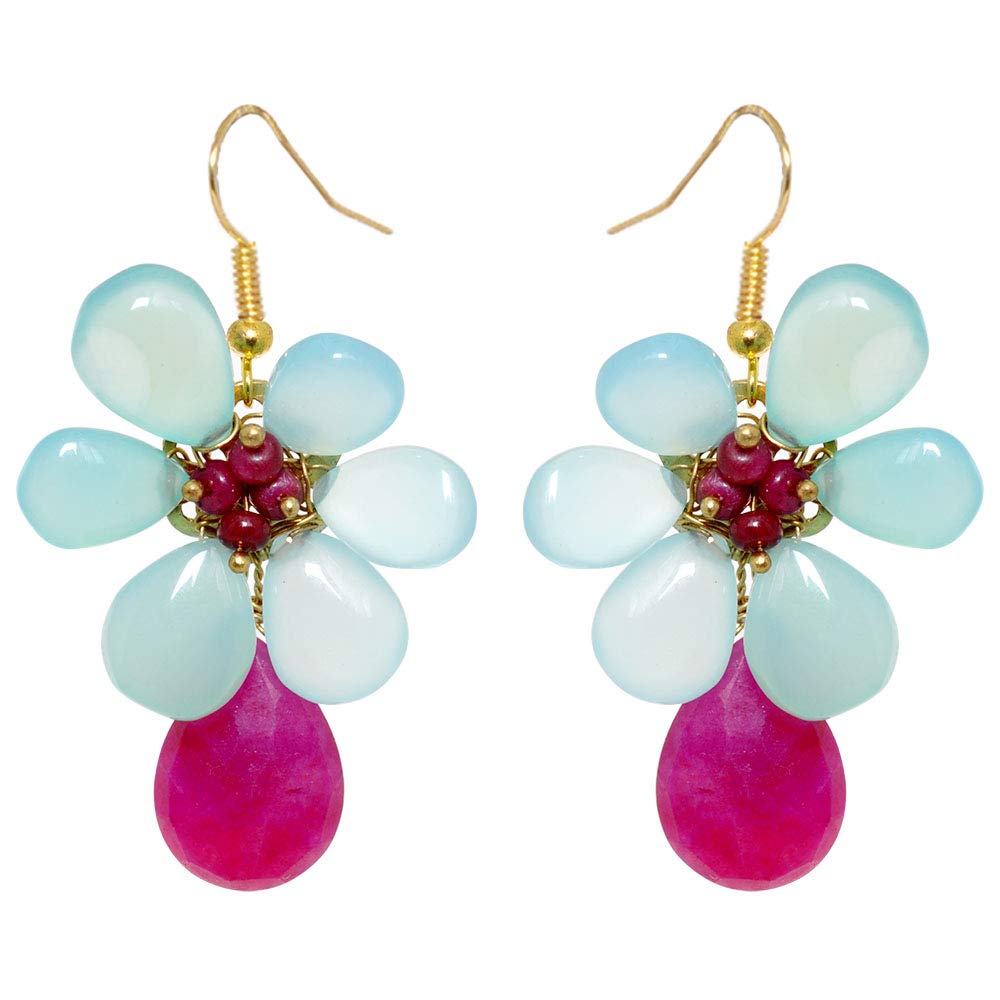 Gehna Jaipur Ruby & Aqua Chalcedony Gemstone Earrings In .925 Sterling Silver (B073ZHQRSF) Amazon Price History, Amazon Price Tracker
