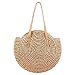 Sac De Paille Rond Sac de Plage d'été pour Femme en Rotin Bandoulière à Porter à l'épaule avec Style Boho Fait Main pour Le Voyage, La Date et Les Vacances,Marron