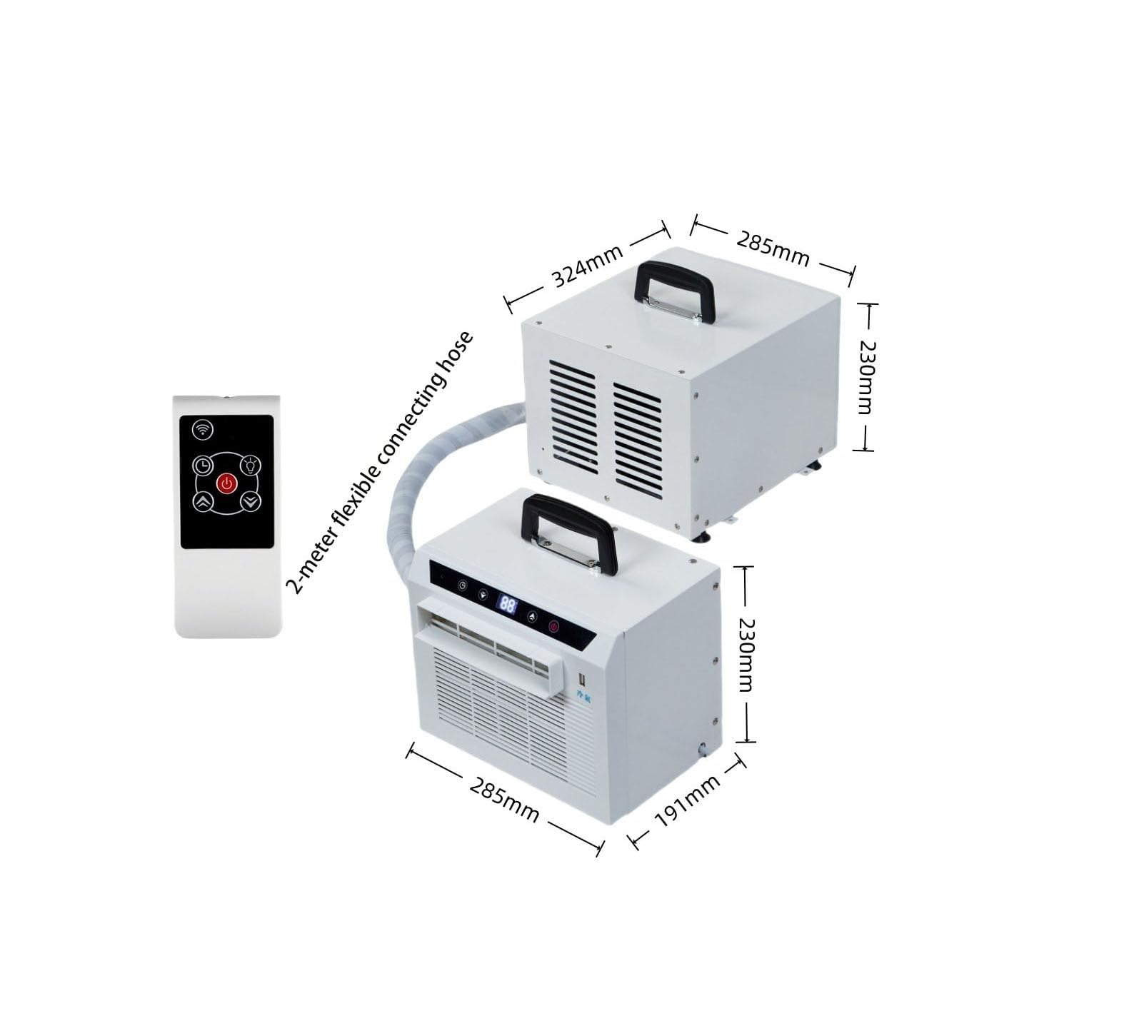 Condizionatore portatile con sistema split 3000 Btu, unità di climatizzazione con Wi-Fi e telecomando, timer 12 ore, flusso d'aria 130 m³/h, area applicabile 10㎡, tubo di collegamento 1,5 m