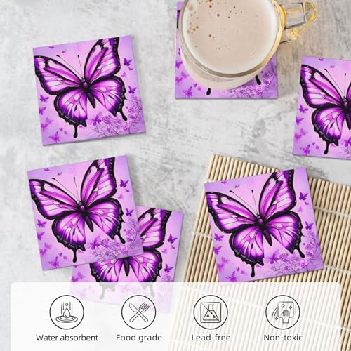 Dessous de verre en céramique papillon violet lot de 6 avec support métal pour table - 6