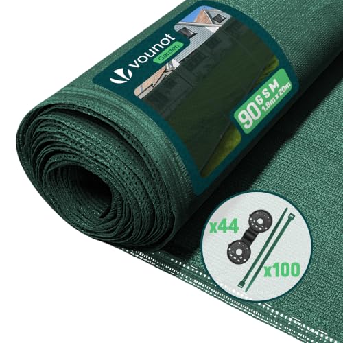 Image of VOUNOT Privacy Netting 1.8x20m Garden Screening HDPE Shading Net, 75% Shading Rate UV-resistant, Tear-Resistant Windbreak Fencing with Holes and Cable Ties, Green
