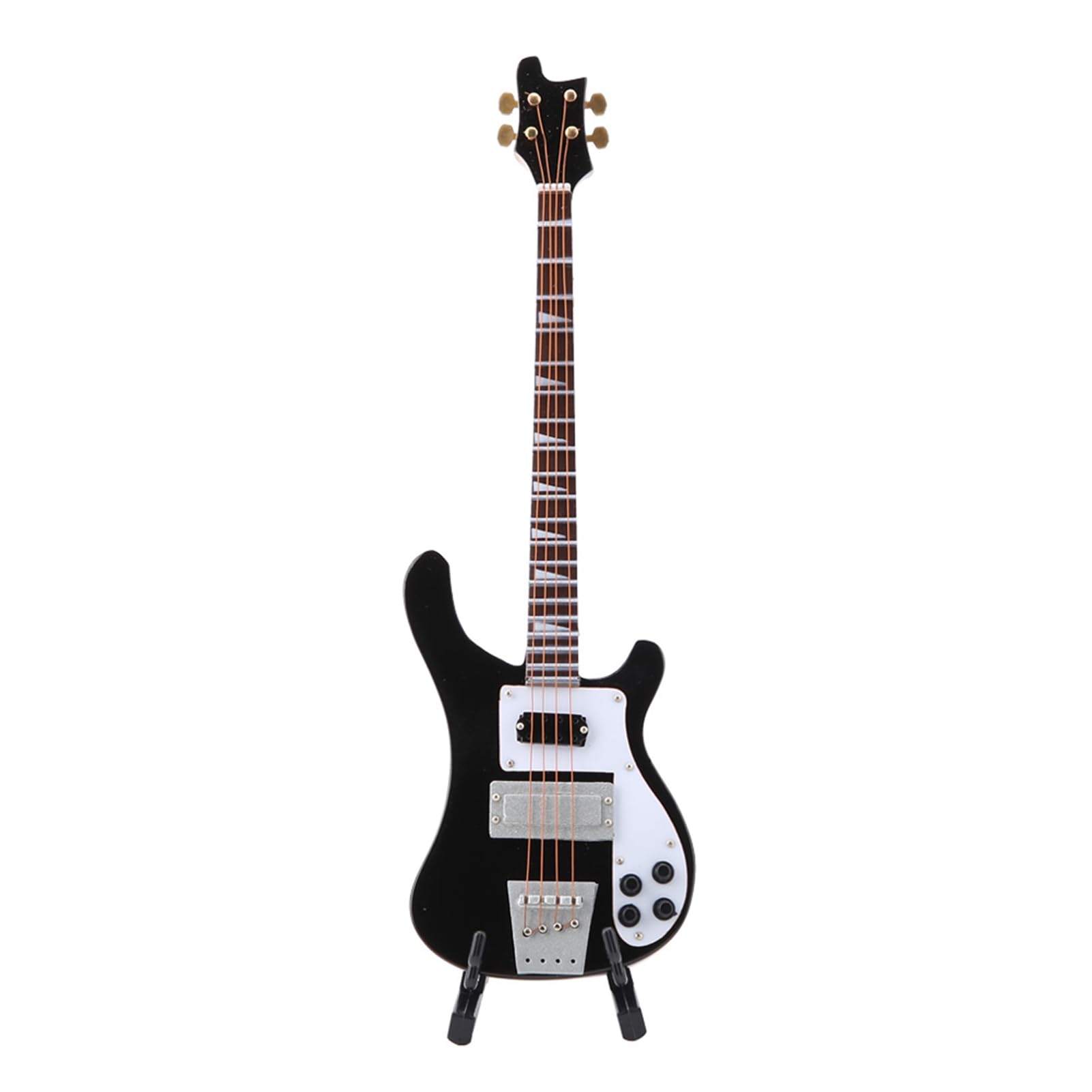 Bajo Miniatura, Réplica de Bajo Miniatura Negro con Soporte y Estuche Modelo de Instrumento Adornos Regalo