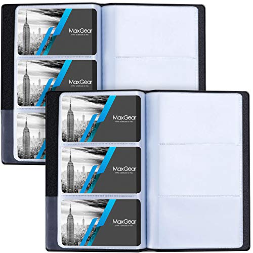 MaxGear 2 Pack Business Card Organizer Business Card Holder Book, Portable Business Card Binder File Sleeve Storage, Business Card Holders, Name Card Holder for Men & Women, Capacity: 240 Cards, Black