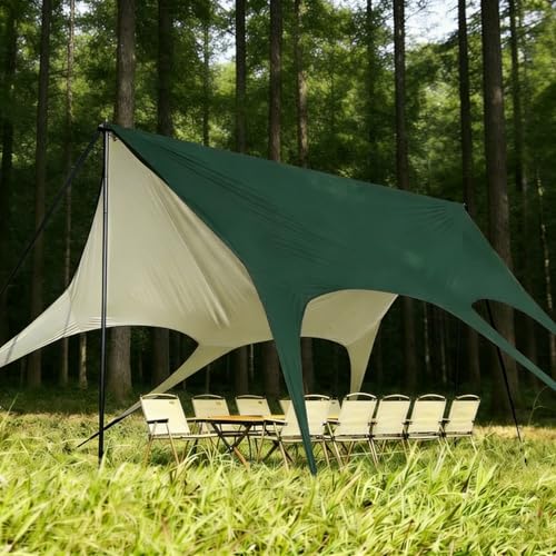 15 Best Camping Tarps for Ultimate Weather Protection and Versatility 9 Eolzzi Camping Tarp with Poles, No Rope Tying 2-Step Setup, 10x18FT Waterproof 10-12 Person Tarp Shelter, 18ft² 2.6m Height 210D Oxford Family SUV Park Beach Outdoor Sun Shelter, Green