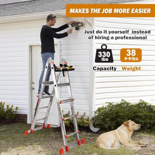 Image of Soctone Ladder, A Frame Extension Ladder, 17 Ft Multi Position Ladder