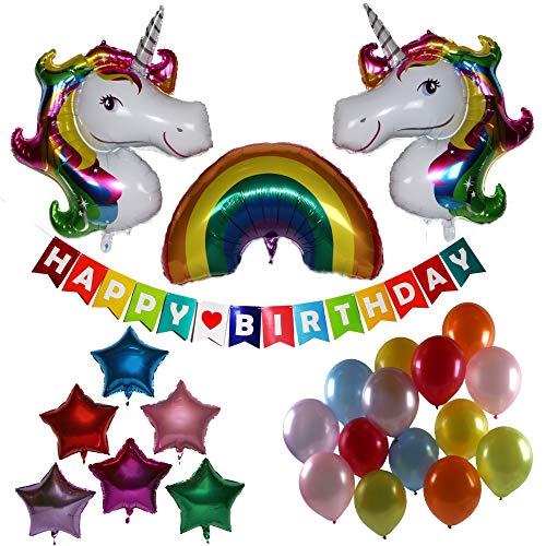 MRSpecialties Unicorn and Rainbow Balloons and a Happy Birthday Banner Party Set Decorations for your Children's Birthday Celebration or for Colorful Baby Shower. Both Boys and Girls Will Enjoy!