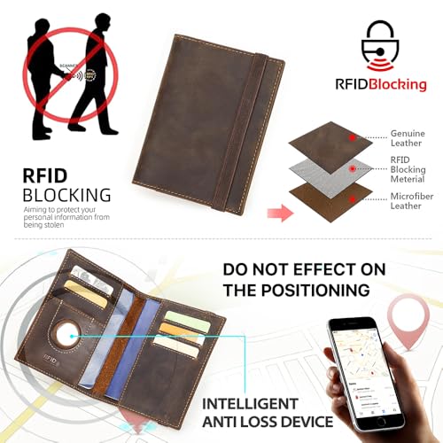 CONTACTS Full Grain Leather Airtag Passport Holder for 2 RFID Blocking Travel Passport Wallet Slim Passport Cover Case for 2 Passports with 5 Card Slots4