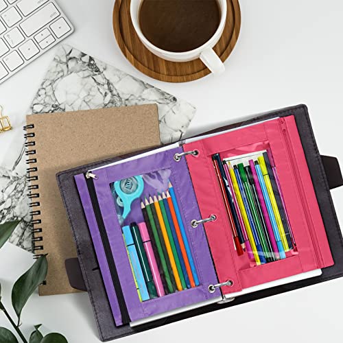 Image of 3-Ring Pen Pencil Pouch with Clear Window Stationery Bag Binder Case Classroom Organizers Pink