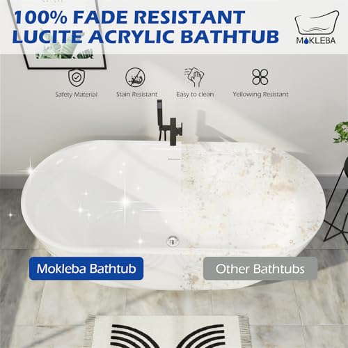 Image of 67 inch Acrylic Freestanding Bathtub, Elegant Oval Free Standing Tub, Soaking Tub with Integrated Slotted Overflow, Toe-Tap Chrome Drain, cUPC Certified, Glossy White