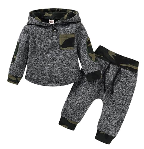 AmzBarley - AmzBarley Baby Boys Costume Plaid Long Sleeve Hoodie Tops Sweatsuit Pants Clothes Winter Outfit Set Black 18-24 Months