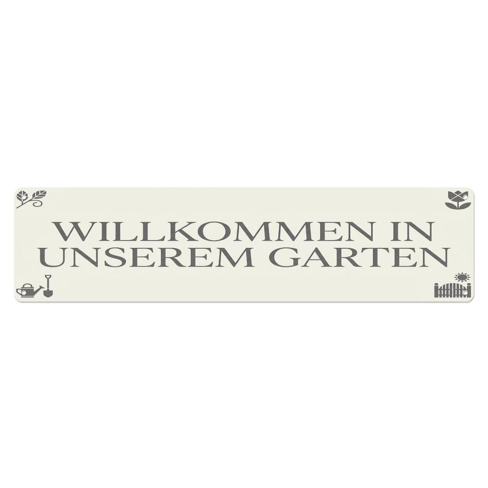 Vintage Welcome to Our Garden Ivory White Metal Tin Sign