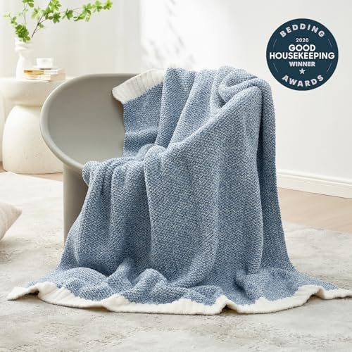 Image of Snuggle Sac Queen Size Bed Blanket Heather Blue, Reversible Super Soft Microfiber Blankets Warm Cozy Knit Fuzzy Plush Bed Blankets, Blue, Queen 90x90